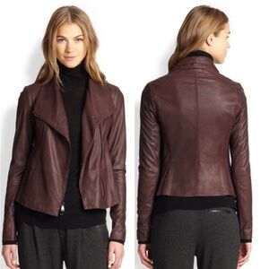 Vince XXS Burgundy/Dark Brown Leather Scuba Jacket